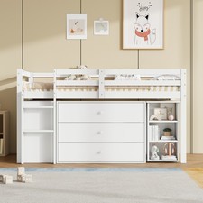 Kids Cabin Bed White Wood Mid