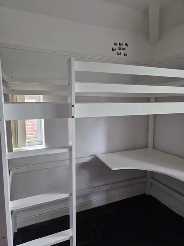 White wooden mid - wooden, bed