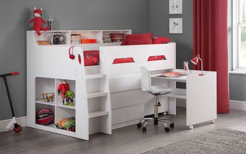 White midsleeper with drawers - white,